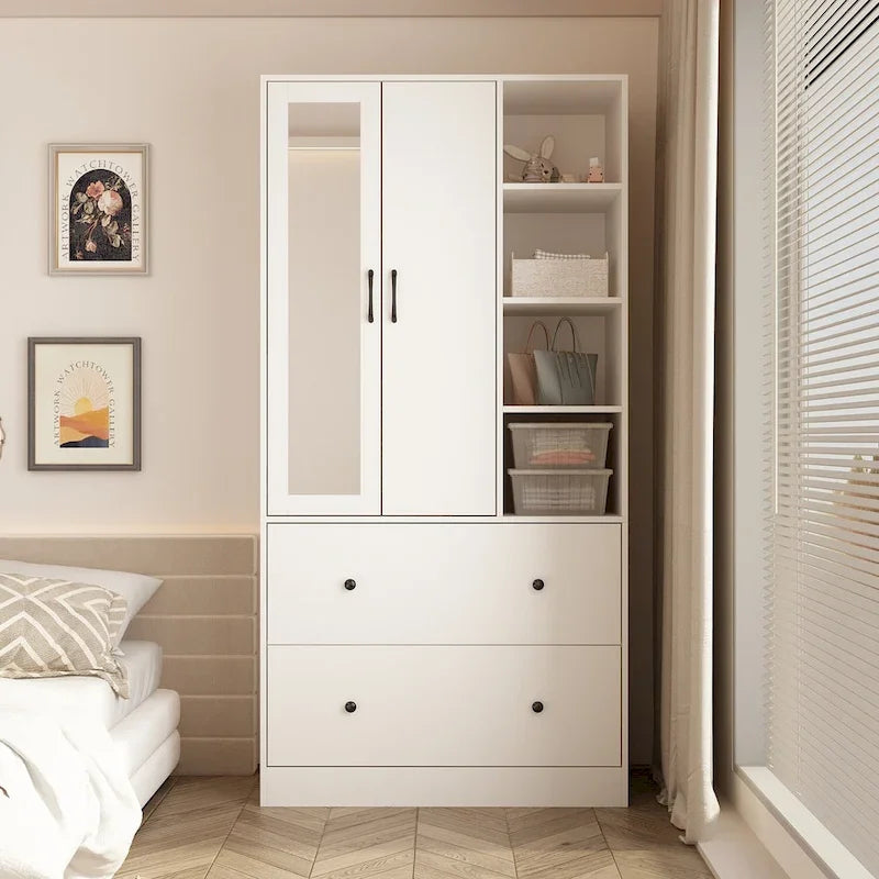 Armoire avec miroir et tringle extensible pour optimiser l'espace