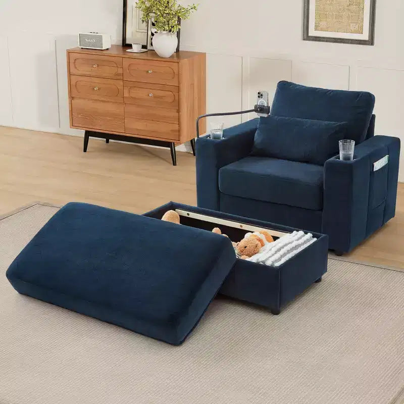 Divano letto Chaise Lounge con pouf contenitore mobile, seduta profonda