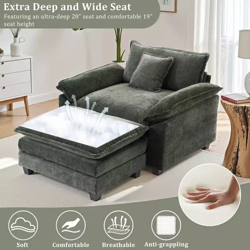 Fauteuil d'appoint surdimensionné en chenille EHMKNP avec pouf