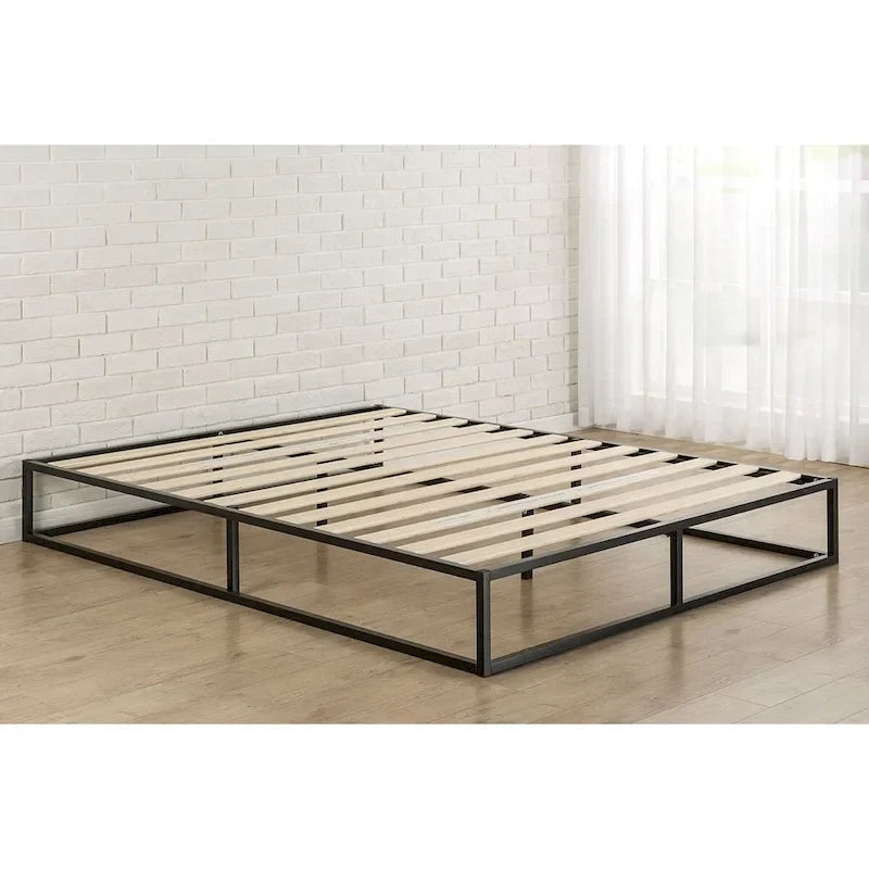 Cadre de lit plateforme métallique moderne King size profil bas 10 pouces avec lattes en bois