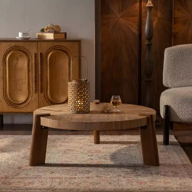 Table basse ronde rustique en bois, table d'appoint - ModernLuxe