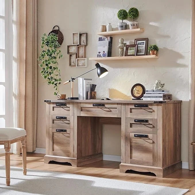 Scrivania direzionale da 60 pollici in stile rustico, scrivania per ufficio domestico in legno, scrivania per computer