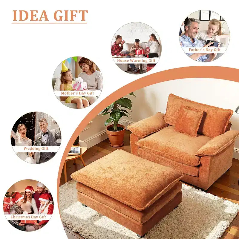 Fauteuil d'appoint surdimensionné en chenille EHMKNP avec pouf