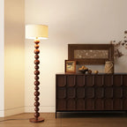 Lampadaire moderne décoratif à boules superposées avec abat-jour en tissu
