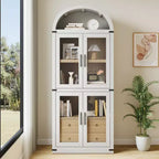 Libreria alta ad arco GustoWave 71.4 con 4 ante e 2 cassetti, armadietto espositivo profondo 15.8 con ripiani, scaffale in legno