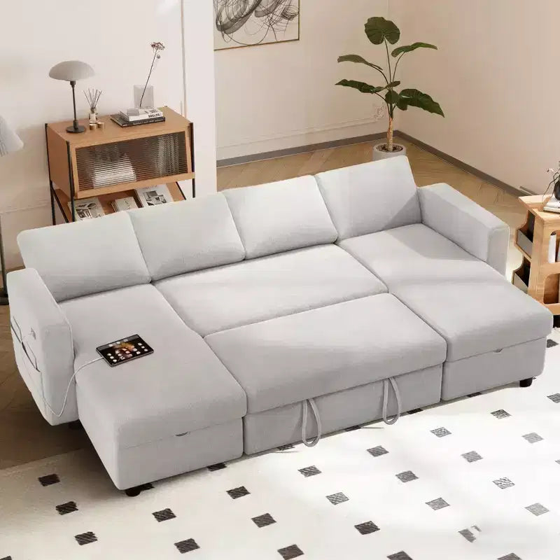 Divano letto estraibile a quattro posti Dyonery da 105 pollici con contenitore, tasche laterali, schienale regolabile, convertibile