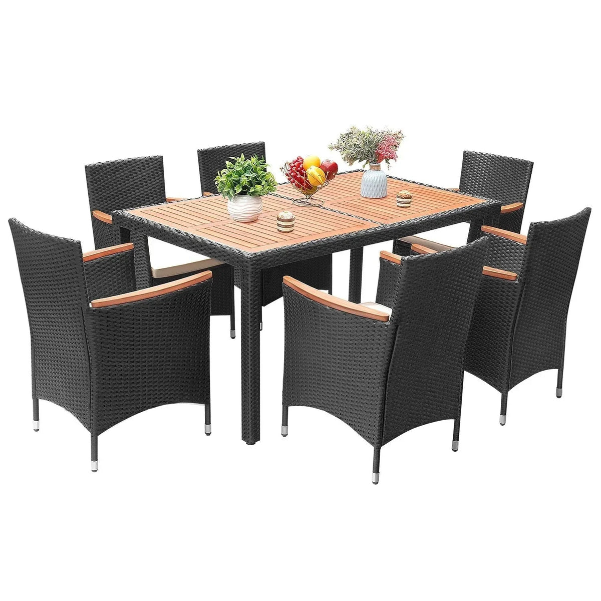 Set da pranzo per esterni Lacoo in polyrattan e legno di acacia