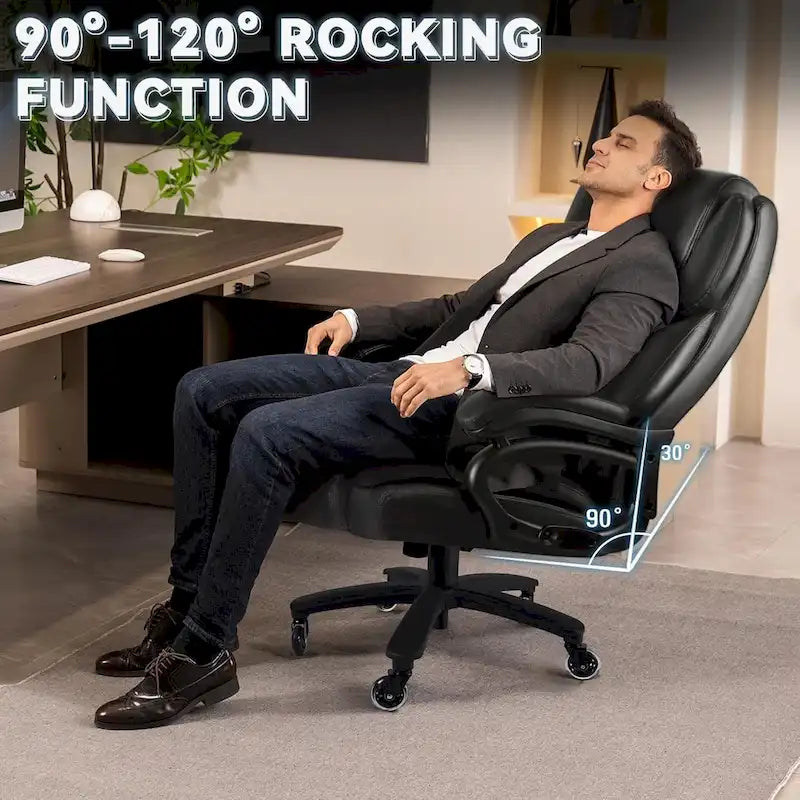 Sedia da Ufficio Direzionale Bossin Extra Large, 500 libbre, Ergonomica con Supporto Lombare Regolabile, Schienale Alto in Pelle PU, per Computer
