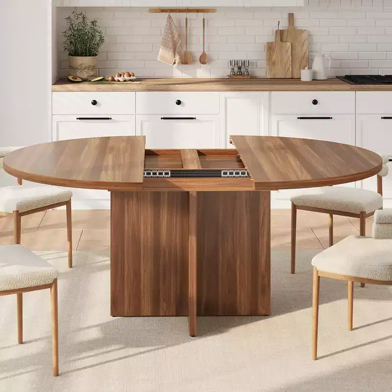 Tavolo da pranzo rotondo allungabile da 43,3''-59'' per 4-8 persone, moderno tavolo da pranzo ovale da cucina con prolunghe rimovibili, tavolo da pranzo per sala da pranzo, cucina