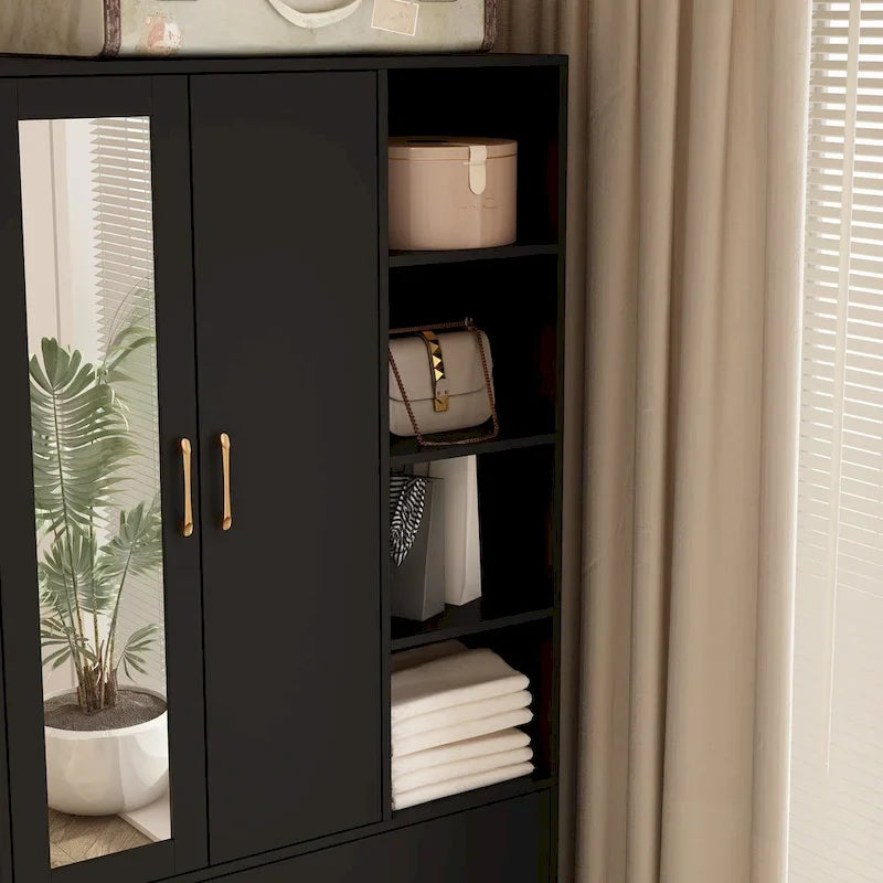 Armoire avec miroir et tringle extensible pour optimiser l'espace