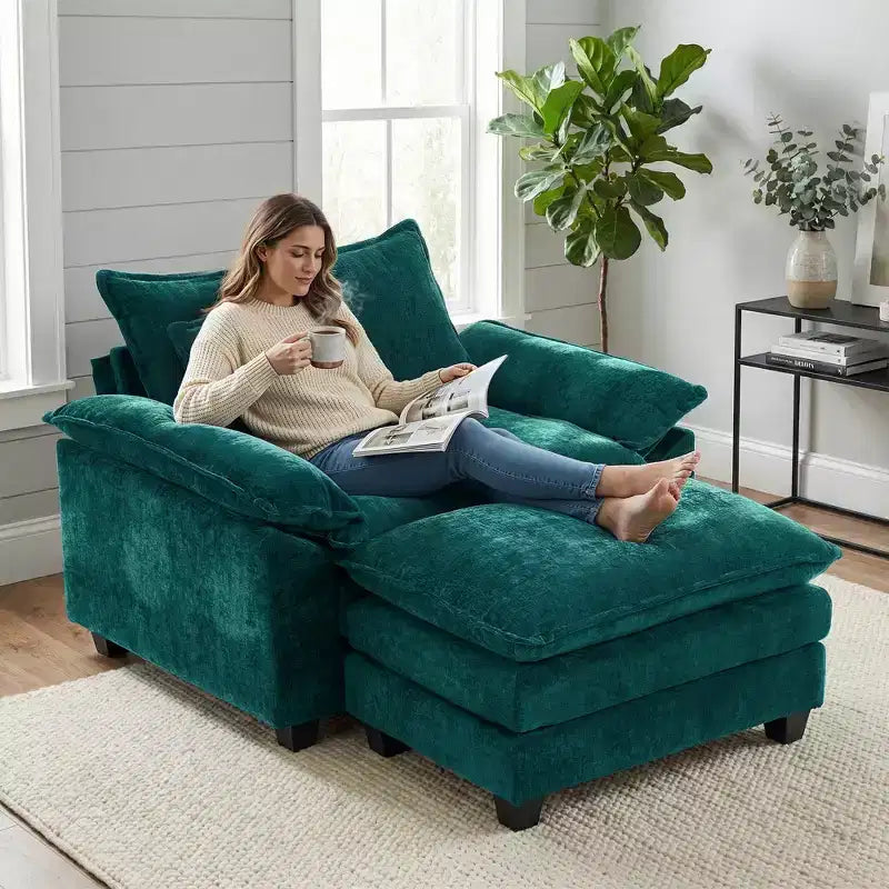 Fauteuil d'appoint surdimensionné en chenille EHMKNP avec pouf