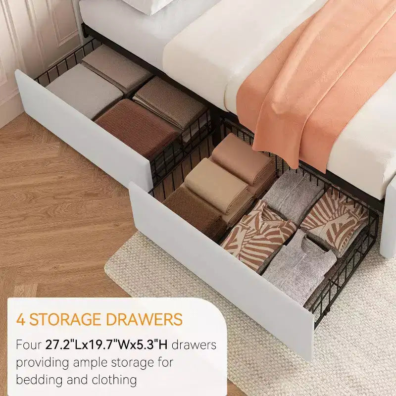 Letto contenitore con 4 cassetti e testiera regolabile - Base letto imbottita