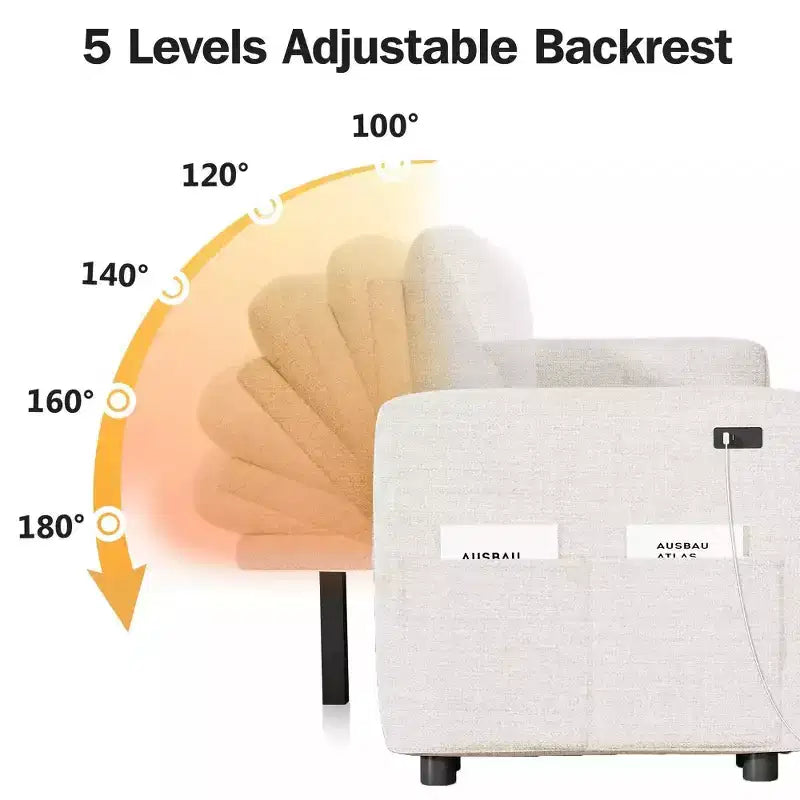 Dyonery Canapé-lit escamotable à quatre places de 267 cm avec rangement, poches latérales, dossier réglable, convertible