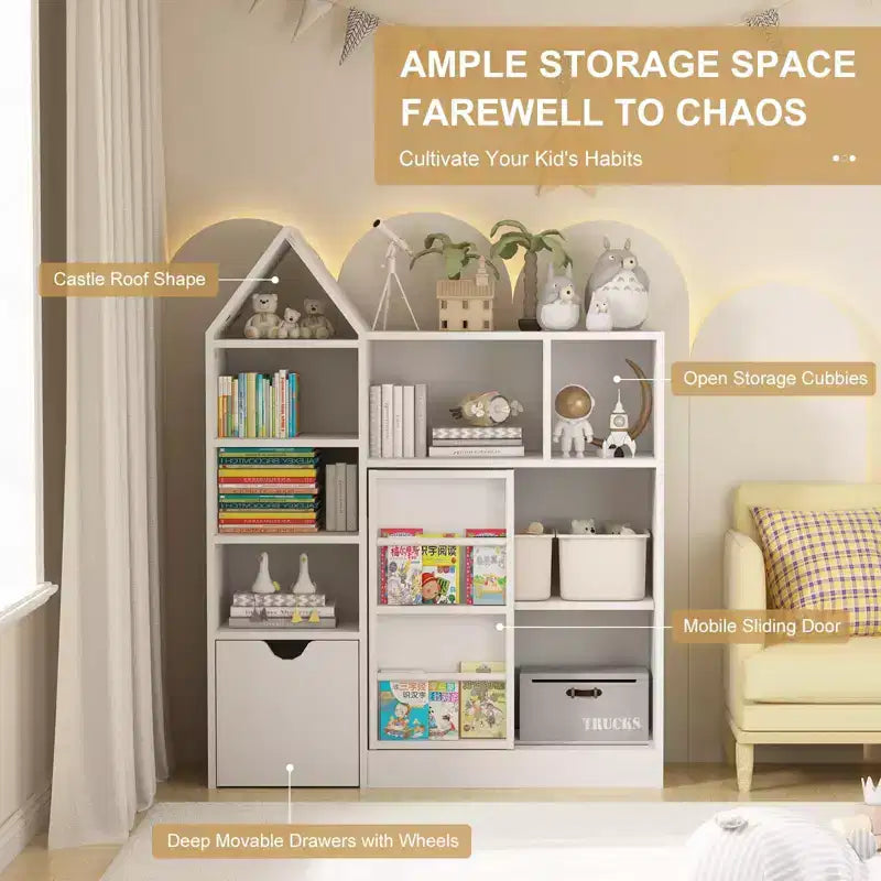 Organizer per bambini, Organizzatore per giocattoli e libri con 8 scomparti e cassetti estraibili - Ideale per sale giochi e camerette