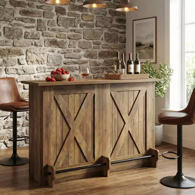 Carrello da Bar Rustico MAYEERTY 63 con 2 Ripiani aperti, Struttura in Metallo e Carrello di Servizio Domestico in Truciolato, Capacità 100 kg, Piedini Regolabili