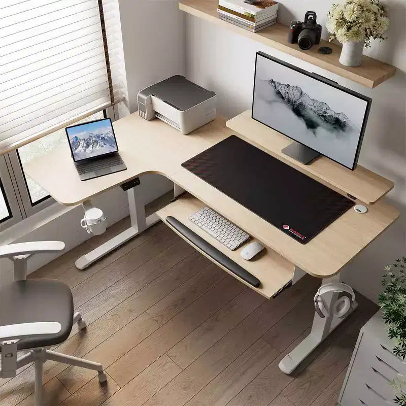 Bureau assis-debout en forme de L EUREKA ERGONOMIC 60x23 avec accessoires