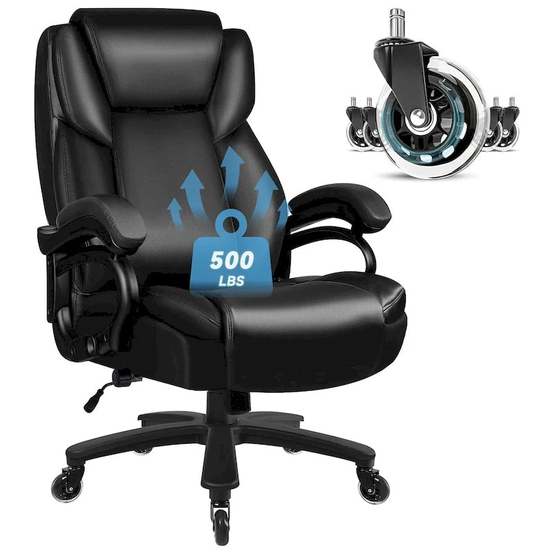 Sedia da Ufficio Direzionale Bossin Extra Large, 500 libbre, Ergonomica con Supporto Lombare Regolabile, Schienale Alto in Pelle PU, per Computer