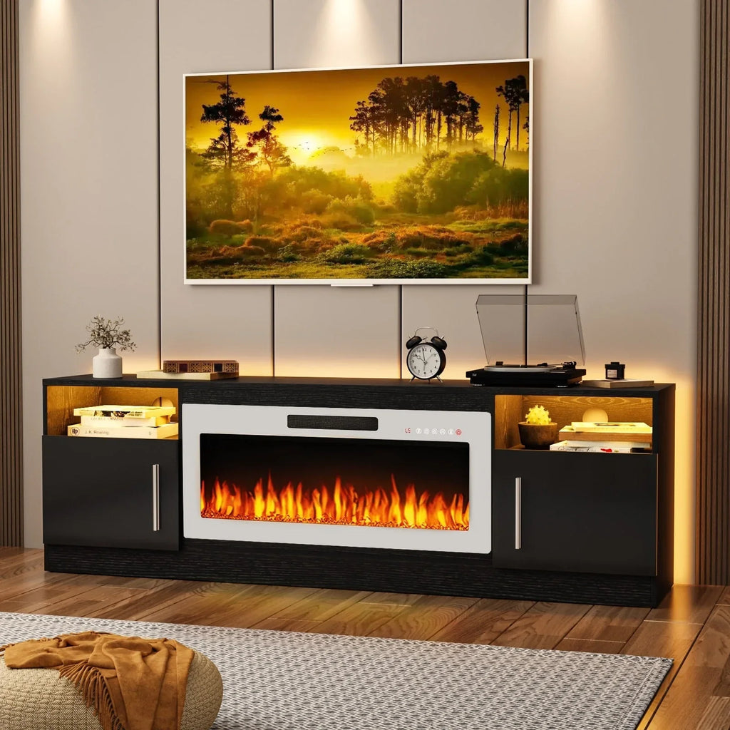Mobile TV Bossin 70" con caminetto elettrico 36", Mobile TV per televisori fino a 80", 16 colori LED/Centro di intrattenimento