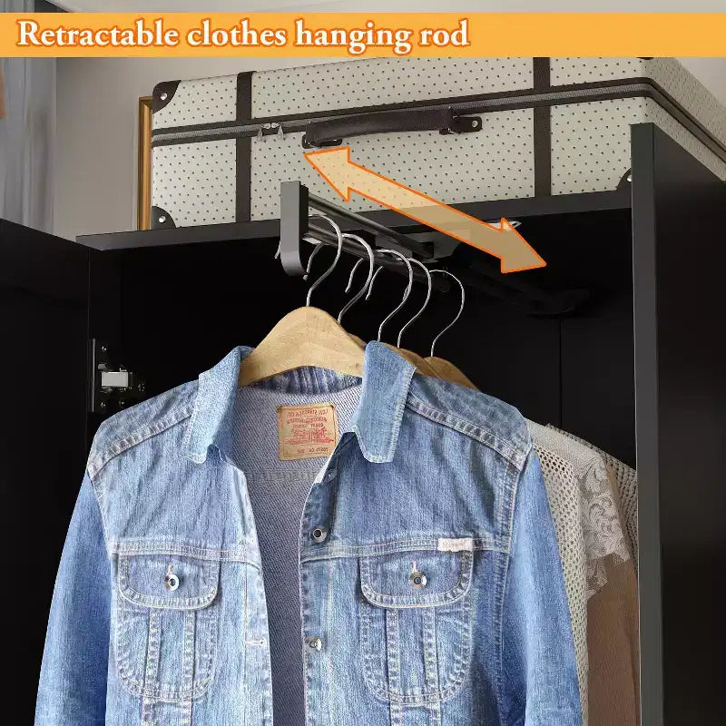 Armoire 2 portes avec miroir, tringle à vêtements et 2 tiroirs