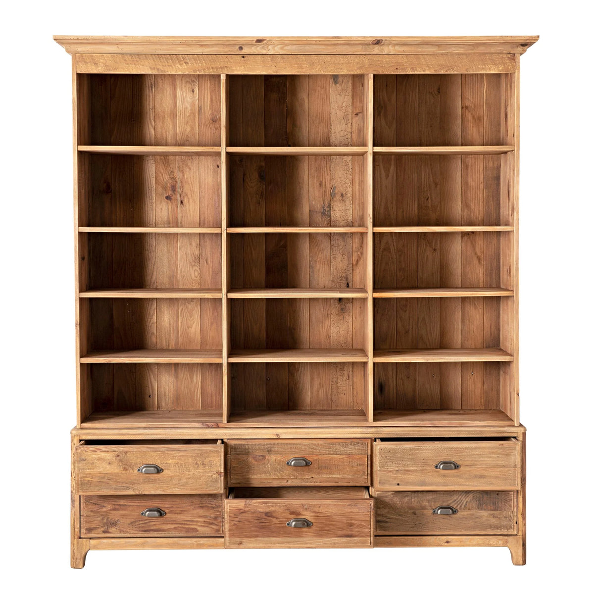 Meuble bibliothèque Kalise avec 6 tiroirs en bois de récupération marron vintage