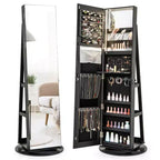 Costway Armoire à bijoux rotative à 360° avec miroir, 3 modes de couleur LED, verrouillable, noir