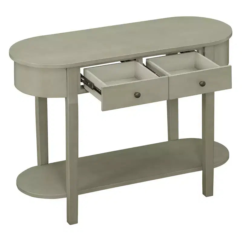 Table console élégante Okak avec finition lisse, table d'entrée avec design incurvé et 2 tiroirs, table d'appoint pour salon, couloir