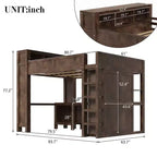 Lit mezzanine Whisen Wooden Queen avec armoire et bureau, tête de lit intégrée avec rangement
