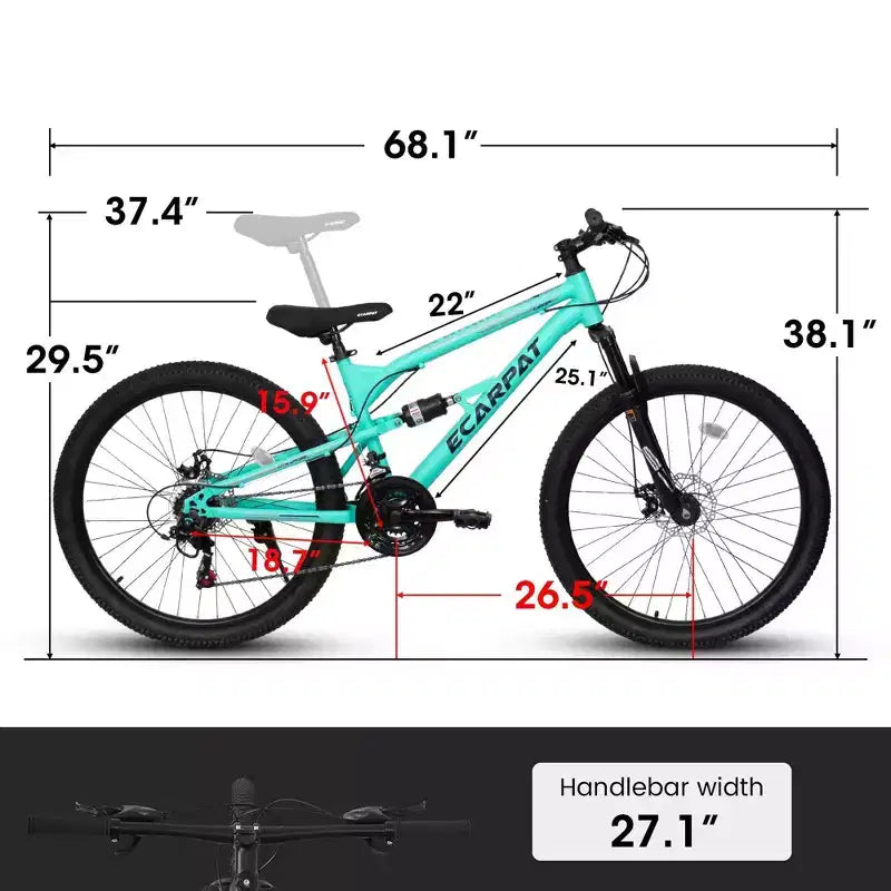 NAYSAYE Bicicletta da Montagna da 26 Pollici con Telaio in Acciaio, 21 velocità, Forcella Ammortizzata, Bici per Adulti per Andare in Bicicletta all'Aperto, Blu, 68.00*27.00*38.00