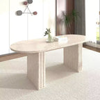 Okak 78IN Tavolo da Pranzo Estensibile per 4-8 Persone, Tavolo da Cucina con Base a Strisce di Legno, Tavolo Pieghevole per Soggiorno, Sala da Pranzo