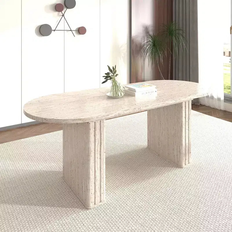 Table à manger extensible Okak 78IN pour 4-8 personnes, table de cuisine avec base à lattes en bois, table pliable pour salon, salle à manger