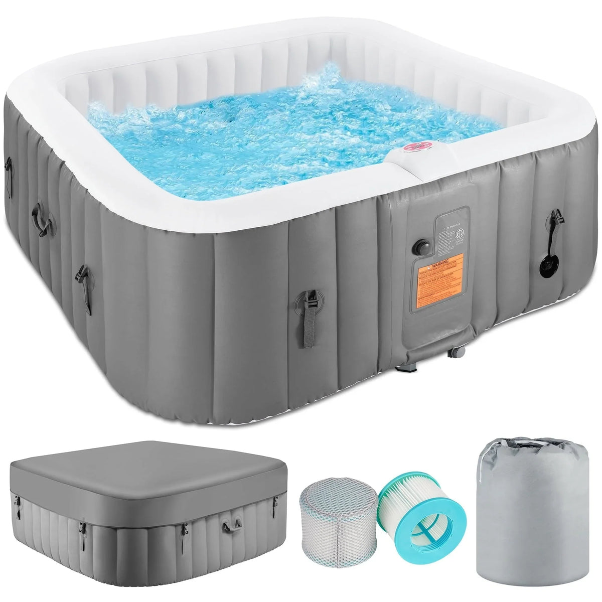 Jacuzzi gonflable d'extérieur 4 à 6 personnes avec panneau de contrôle et 130 jets, couverture isolante et protection de sol - 75" L