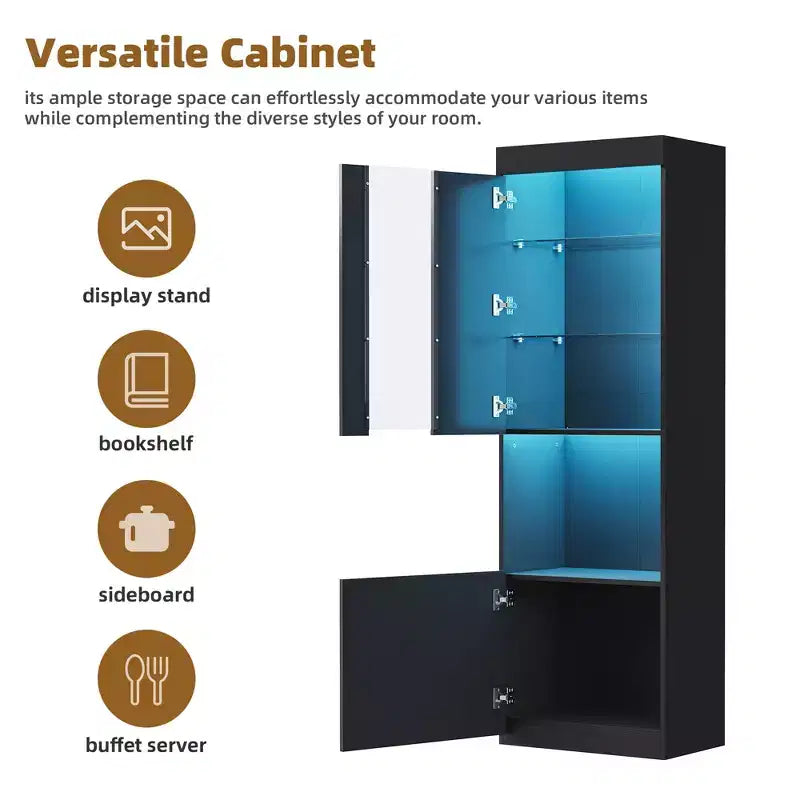 Meuble TV moderne avec lumières LED pour téléviseur de 75 pouces, table console multimédia avec étagères en verre trempé et foyer non chauffant