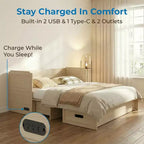 Mjkone Letto a Scomparsa Convertibile Matrimoniale Queen Size con Ricarica USB, Cassetti Contenitori, Materasso Escluso