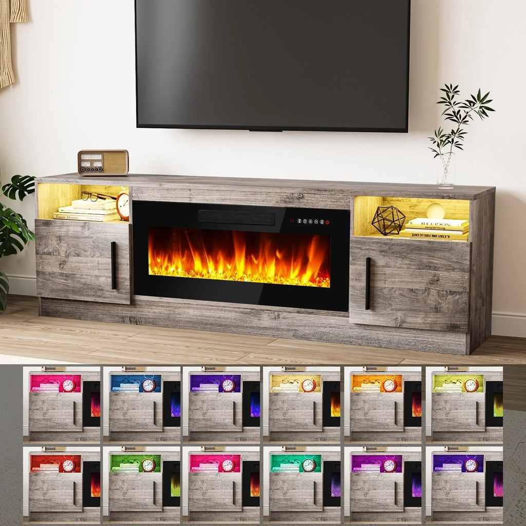 Mobile TV Bossin 70" con caminetto elettrico 36", Mobile TV per televisori fino a 80", 16 colori LED/Centro di intrattenimento