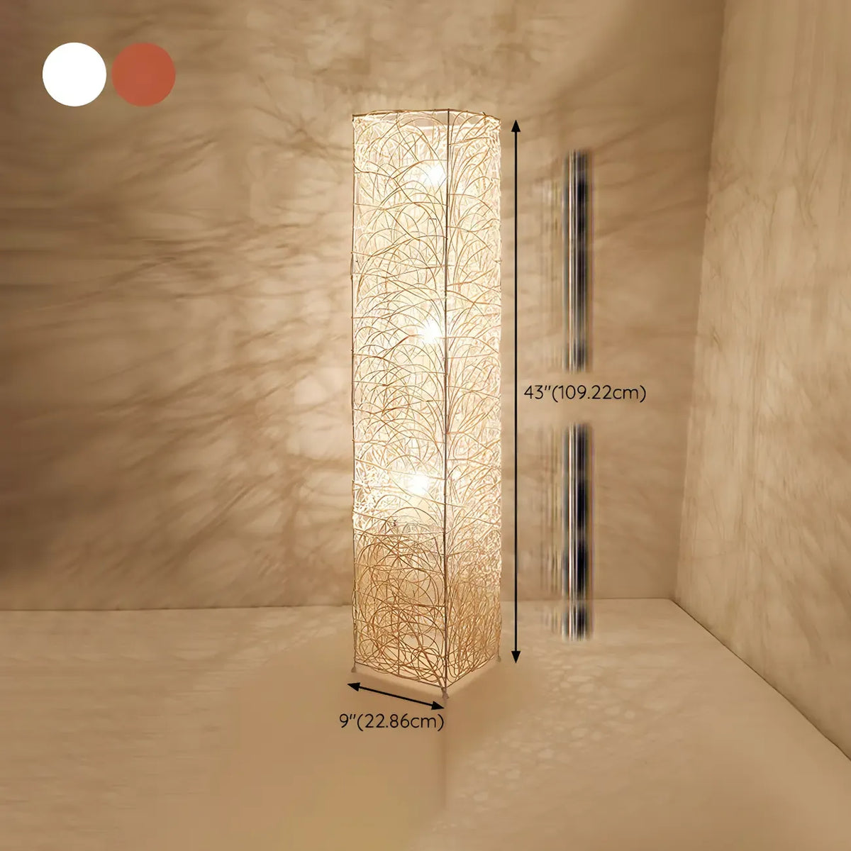 Lampada da terra in rattan LED a colonna con spina per soggiorno