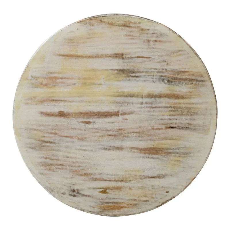 Table basse Alina en manguier sculpté à la main, motif floral ajouré, finition blanc vieilli, 33 po