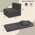 Fauteuil Convertible avec Oreiller, Futon Pliant avec Mousse à Mémoire de Forme et Housse en Lin Amovible pour Salon ou Chambre d'amis