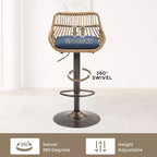 TUYOHW 25-33H Sgabelli da bar girevoli con altezza regolabile, sgabelli da bar in vimini con cuscino per cucina e home bar, capacità 113 kg