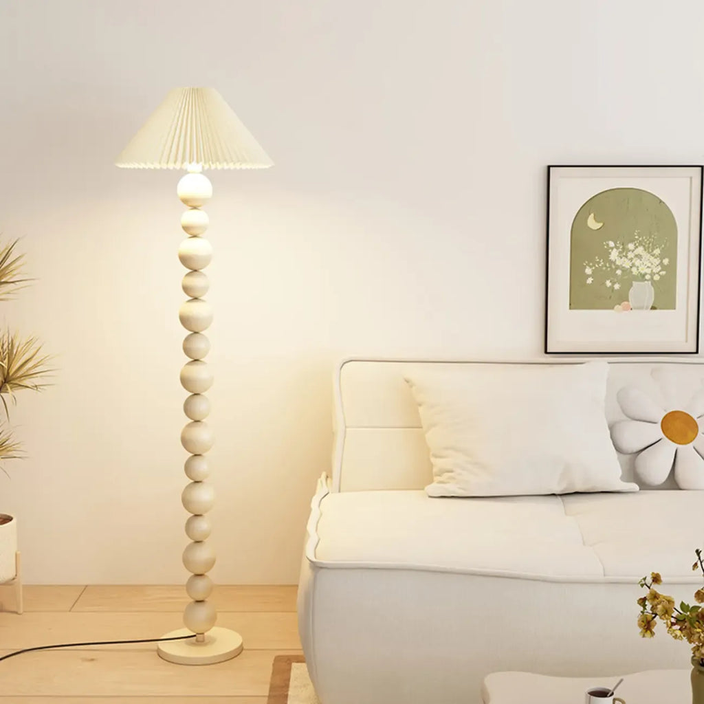 Lampadaire moderne décoratif à boules superposées avec abat-jour en tissu