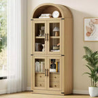 Libreria alta ad arco GustoWave 71.4 con 4 ante e 2 cassetti, armadietto espositivo profondo 15.8 con ripiani, scaffale in legno