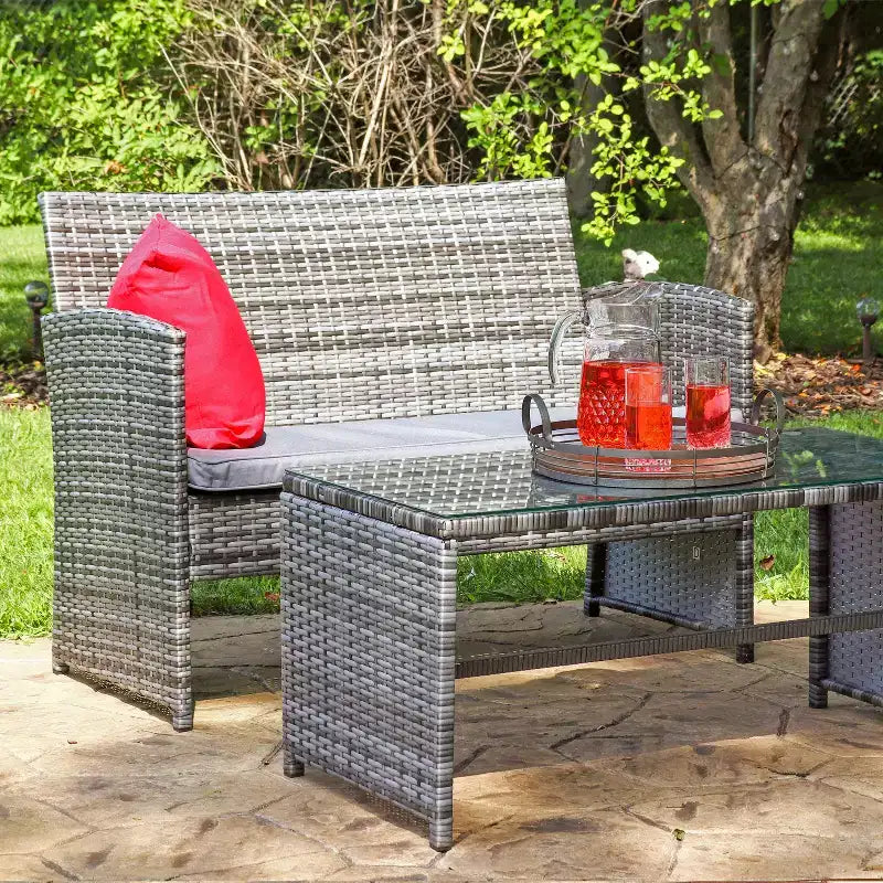 Set da 4 mobili da conversazione per patio da esterno Sunnydaze Ardfield con divanetto, sedie e tavolo - Grigio e Grigio