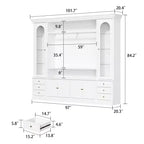 Meuble TV Famapy Blanc Grand Meuble de Rangement avec Armoires et Spots LED pour Salon