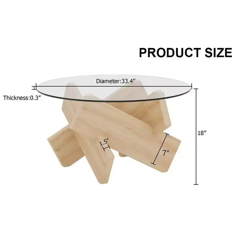 Tavolino da Caffè Rotondo Moderno in Vetro Okak, Tavolino da Tè Piccolo dal Design Distintivo con Gambe in Legno per Soggiorno, Reception, Ufficio, Casali