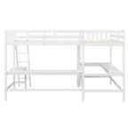 Letto a soppalco a L matrimoniale in legno da 119''L 79.5''W con scaletta e 2 scrivanie a L integrate