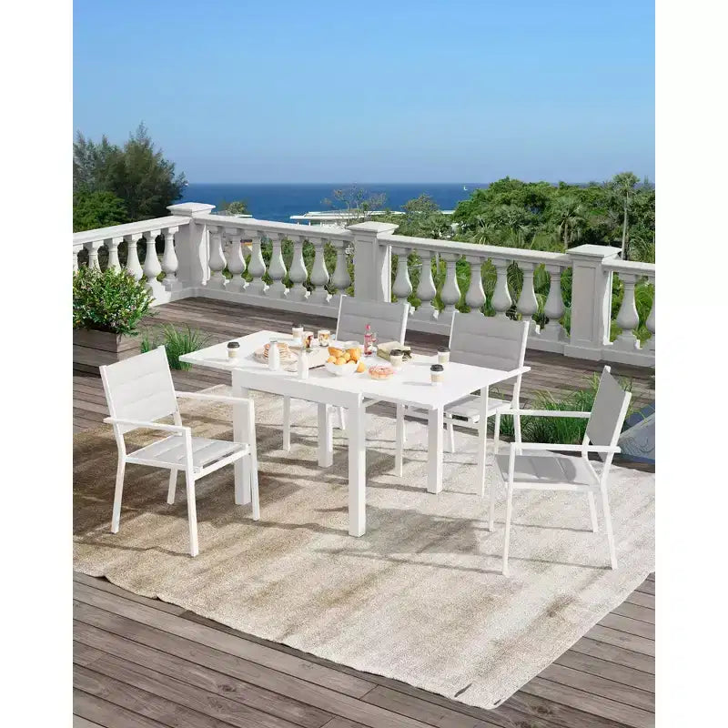 Tavolo da pranzo allungabile per esterni in alluminio effetto legno – Rettangolare, resistente alla ruggine, 6 posti