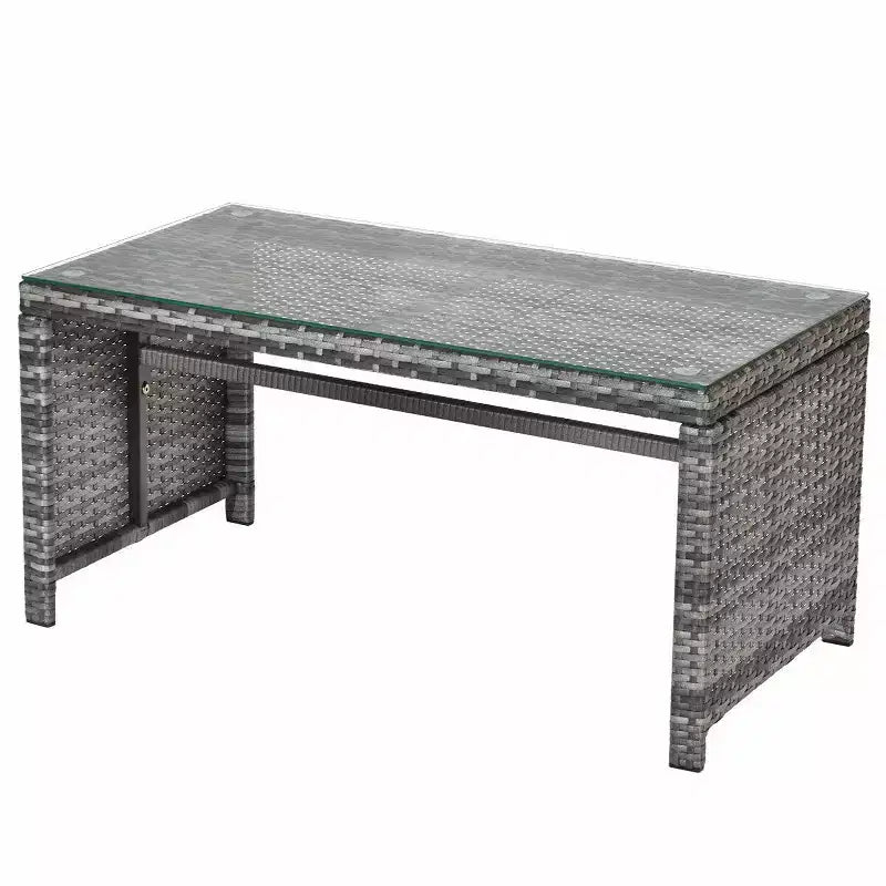 Costway Set di 4 mobili da giardino in rattan, divano imbottito con ripiano in vetro, bianco