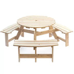 GardenisedWooden Outdoor Round Picnic Table with Bench for Patio, 6- Person with Umbrella Hole