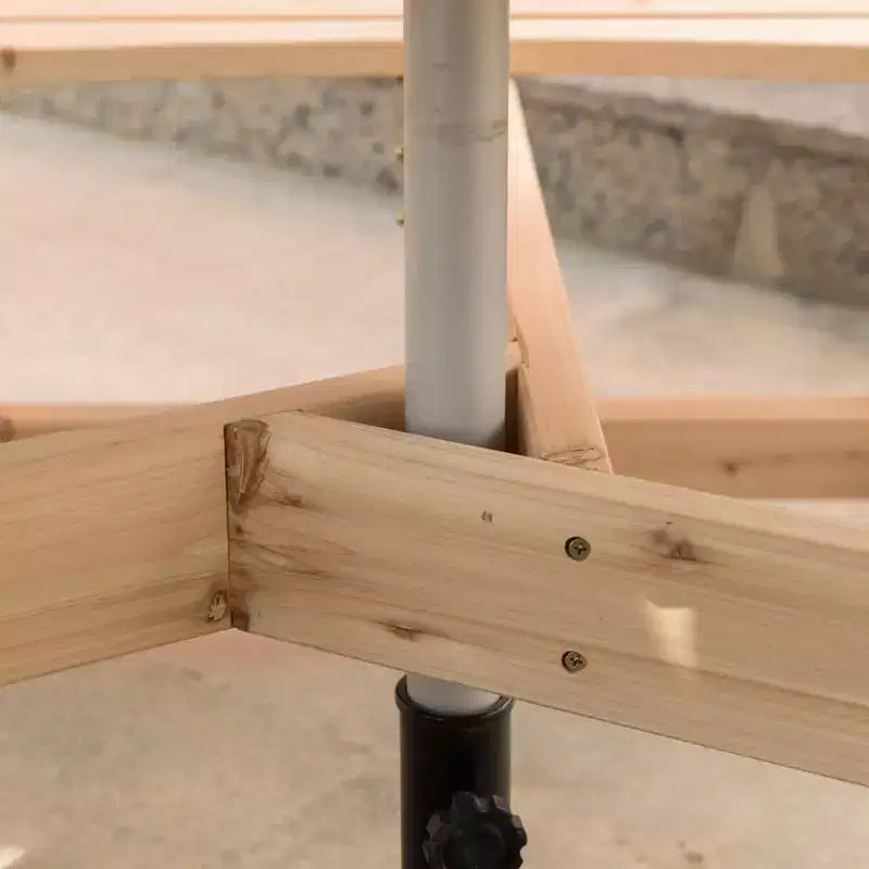 GardenisedTavolo da Picnic Rotondo in Legno per Esterni con Panca per Patio, 6 Posti con Foro per Ombrellone