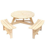 GardenisedTavolo da Picnic Rotondo in Legno per Esterni con Panca per Patio, 6 Posti con Foro per Ombrellone