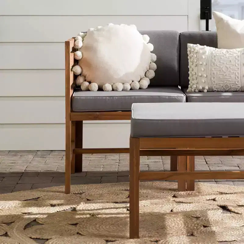 Set da conversazione modulare a 3 pezzi in legno di acacia per patio con cuscini - Saracina Home